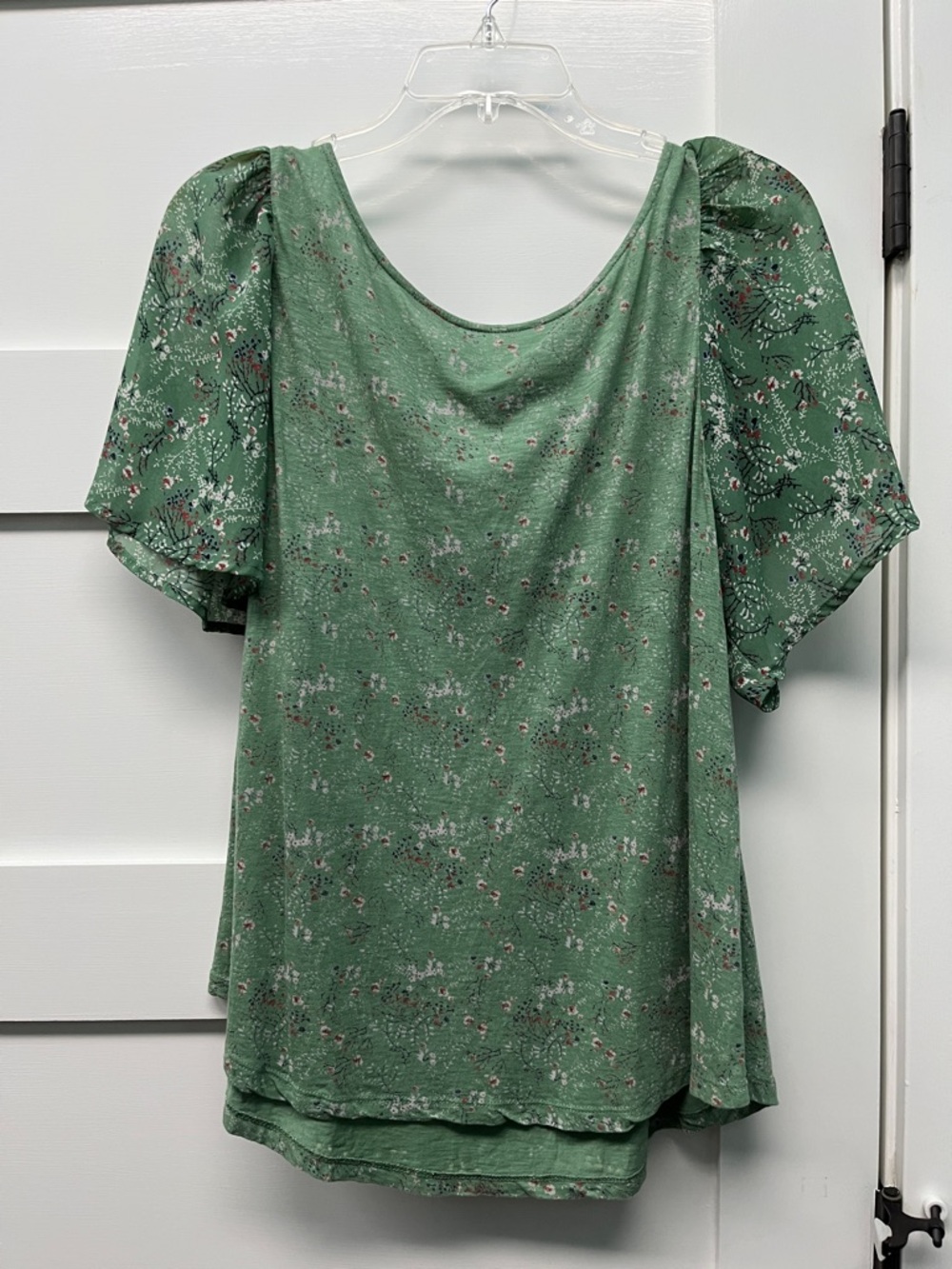Lucky Brand Green Floral Short Sleeve Top